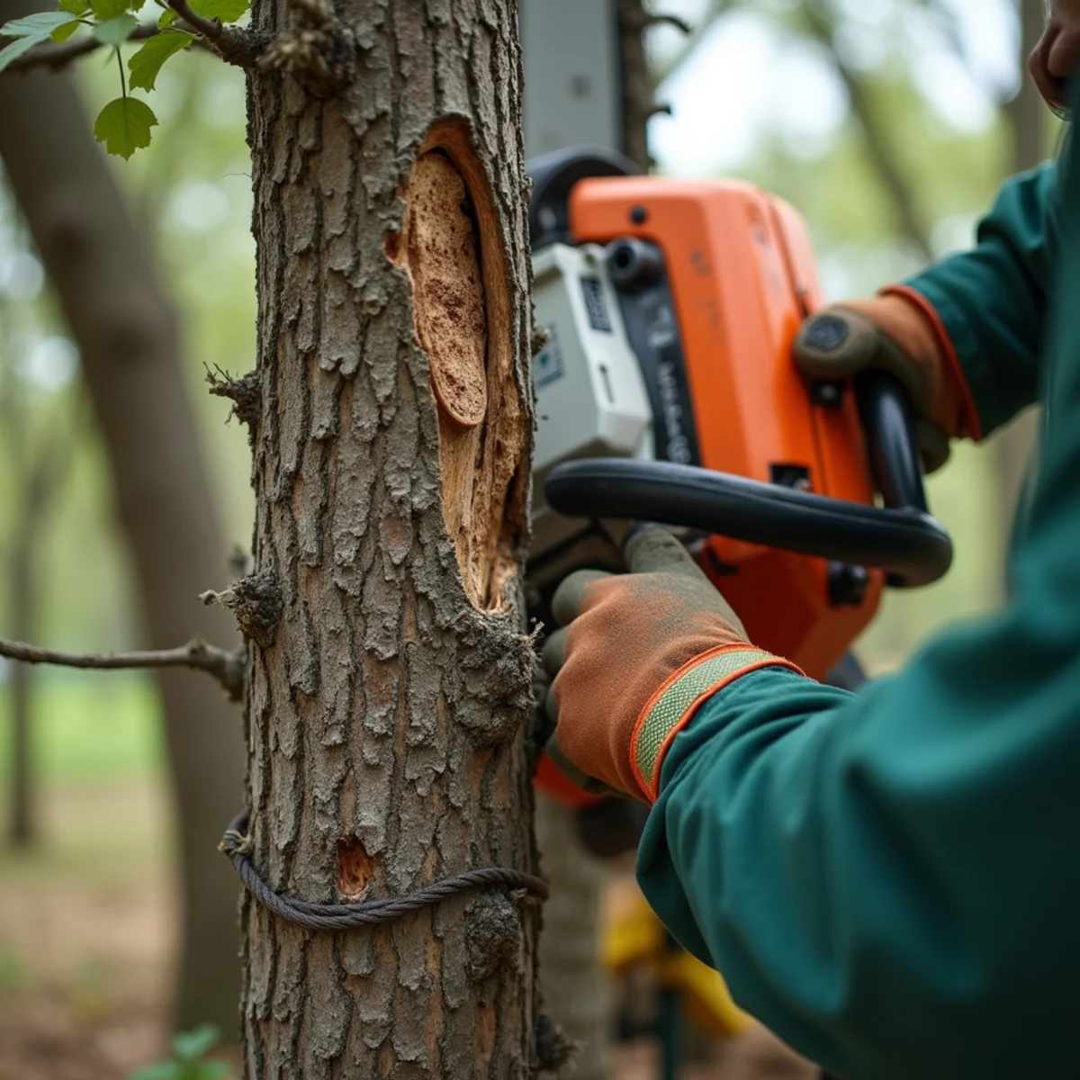 Precision reduction cut to strong lateral branch lowering canopy height