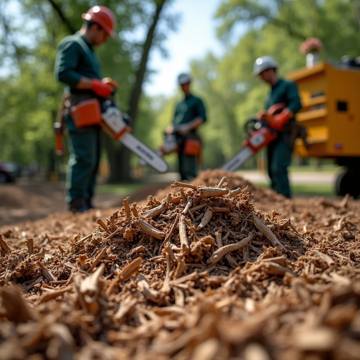 Clean natural arborist wood chip mulch enhancing soil biology
