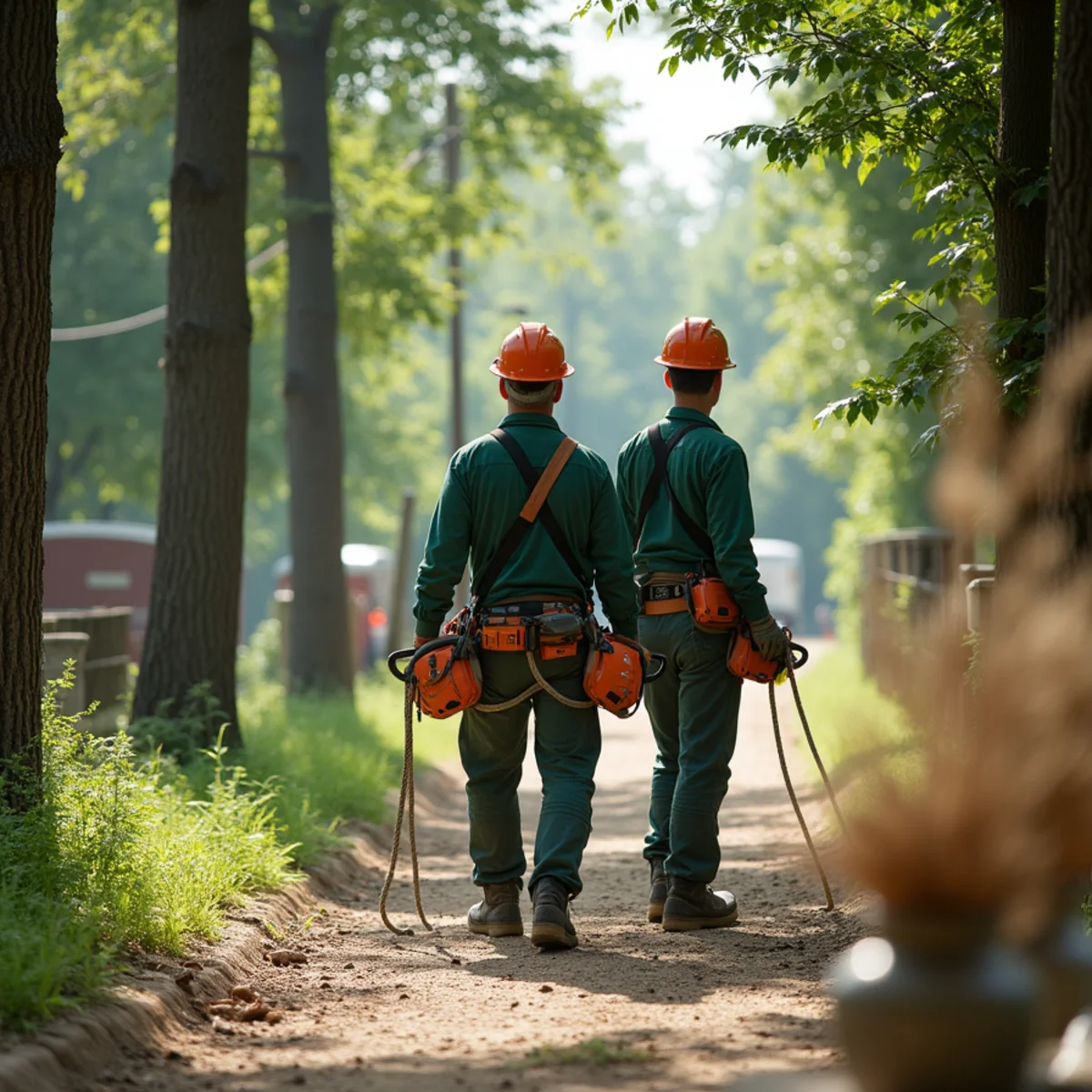 Safe clear buffer zone around residential electric line after tree trimming