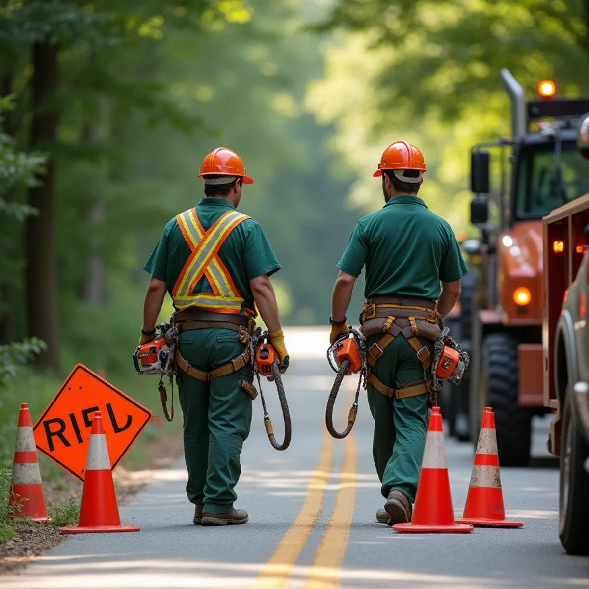 Setting up commercial traffic control cones and safety perimeter