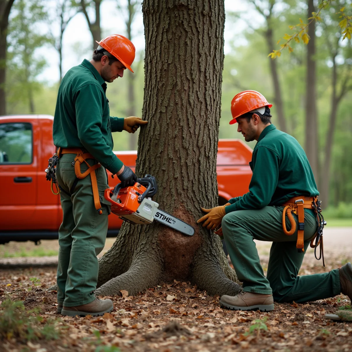 Checking stored tension in uprooted tree root plate before cutting
