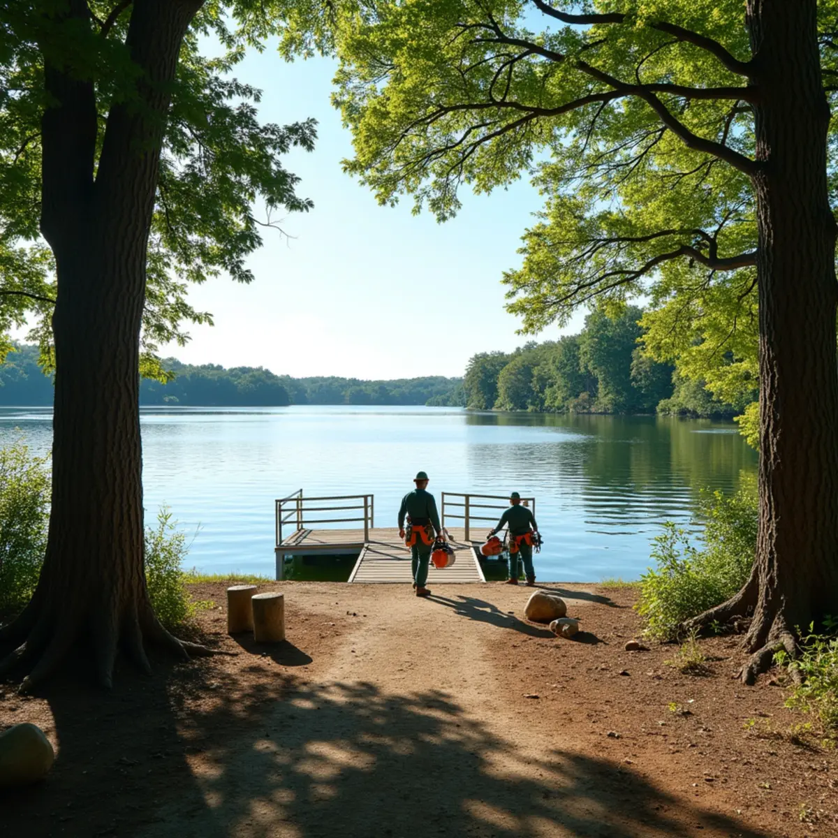 Breathtaking Grand Lake water view framed by properly pruned native trees