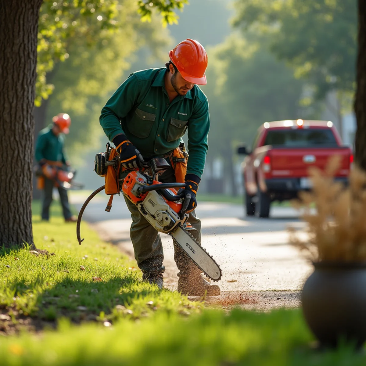 Tree care crew performing spotless cul de sac cleanup in Broken Arrow Oklahoma