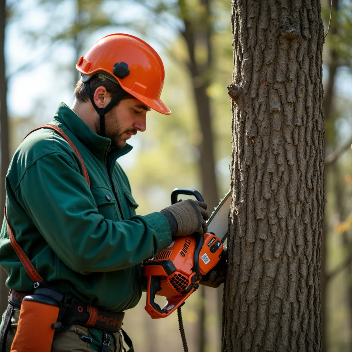 Tree care crew performing drought stress cambium check in Catoosa Oklahoma