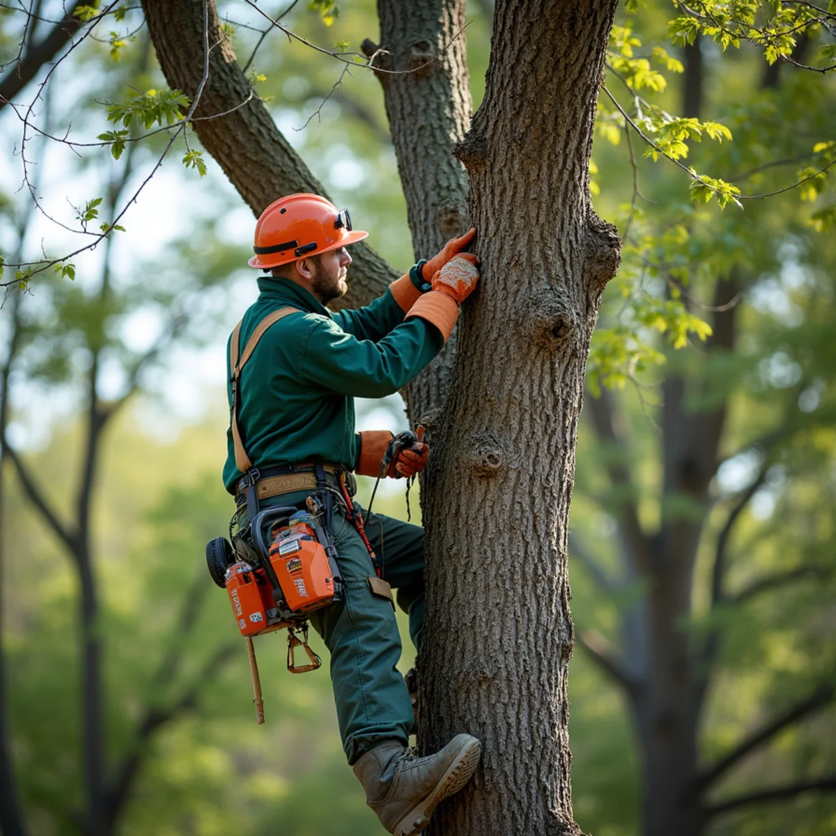 Tree care crew performing deadwood removal from crown in Catoosa Oklahoma
