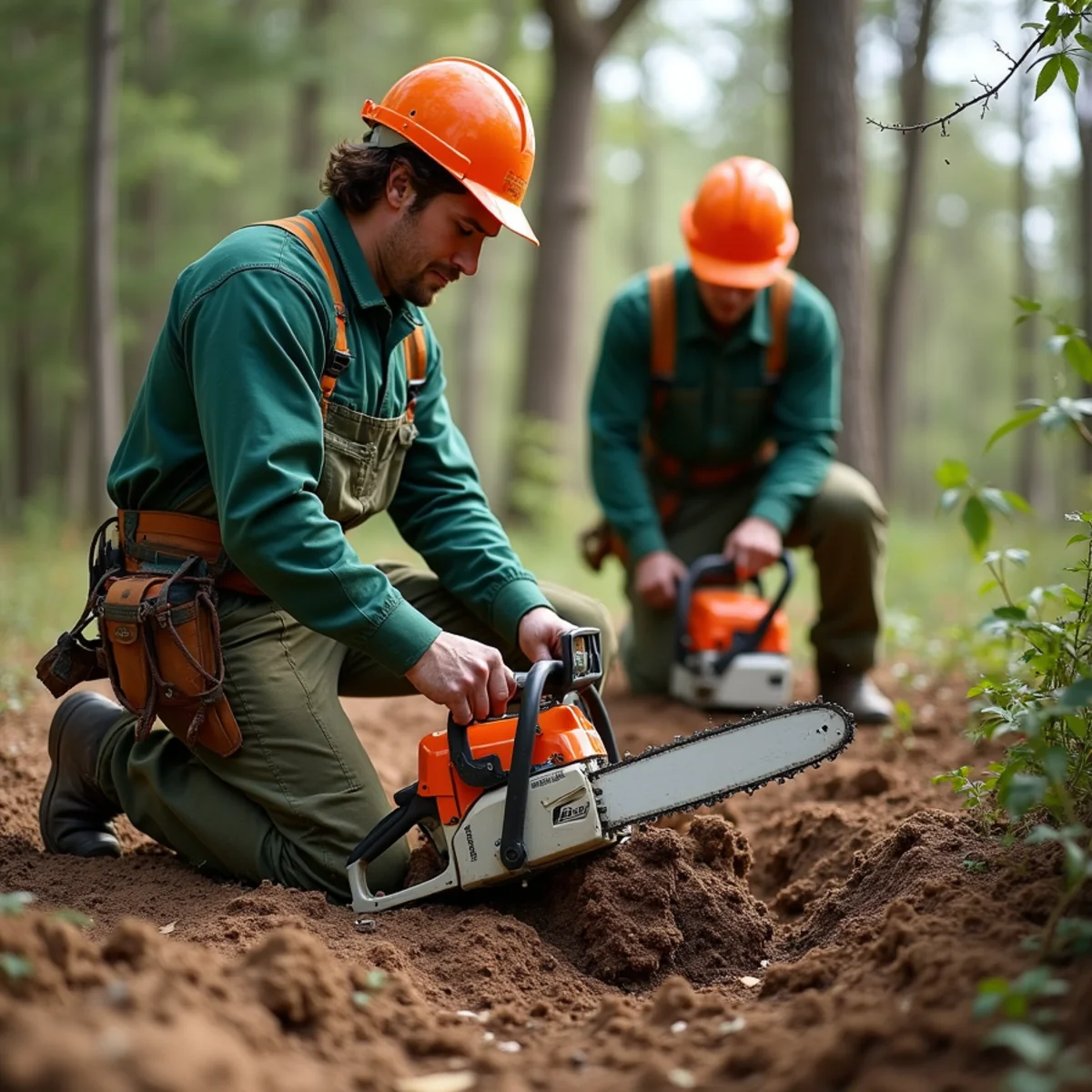 Tree care crew performing bottomland clay soil check in Miami Oklahoma