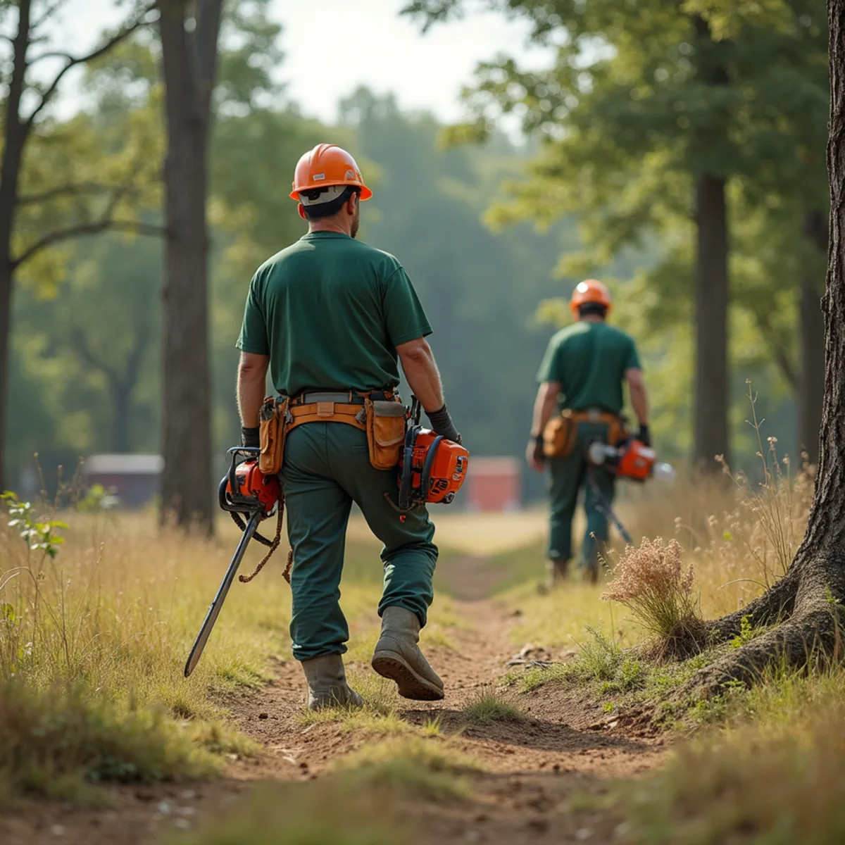 Tree care crew performing open pasture cleared ground in Mounds Oklahoma