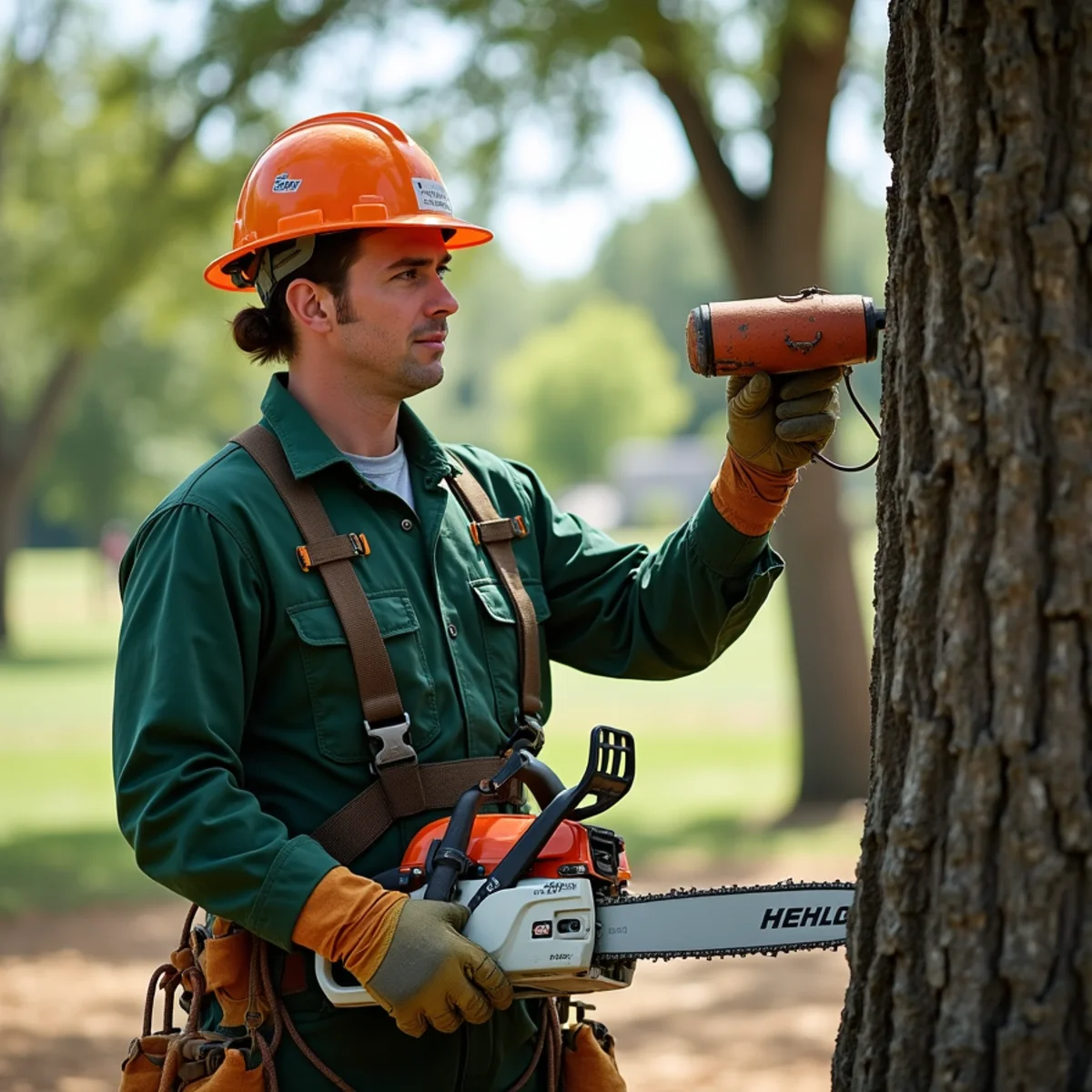 Tree care crew performing ranch home canopy survey in Pryor Oklahoma