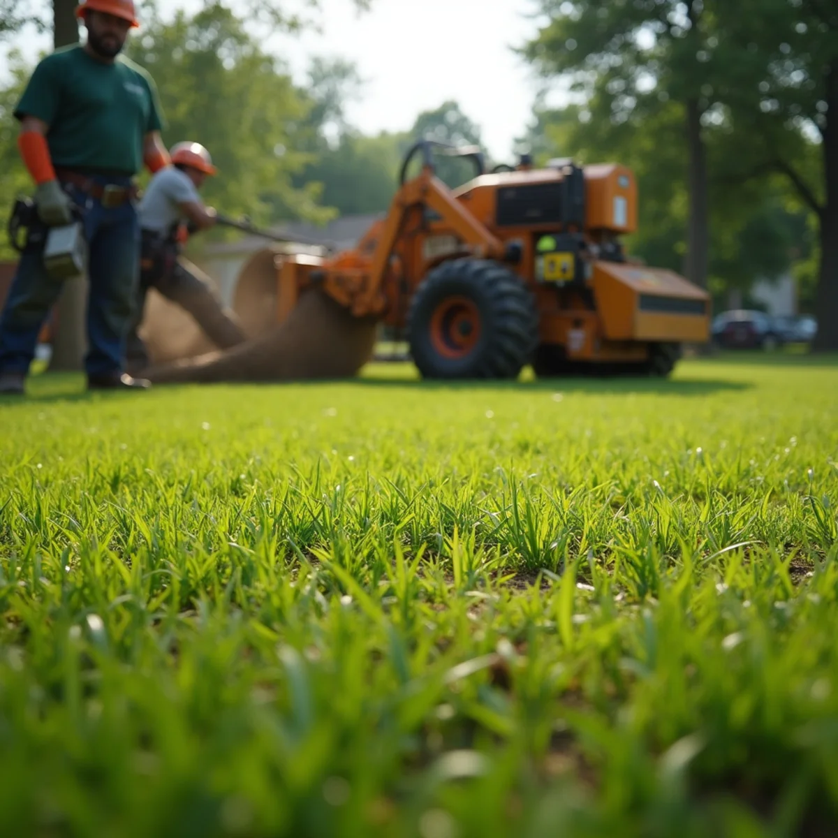 Restored level lawn surface ready for grass seed after stump removal