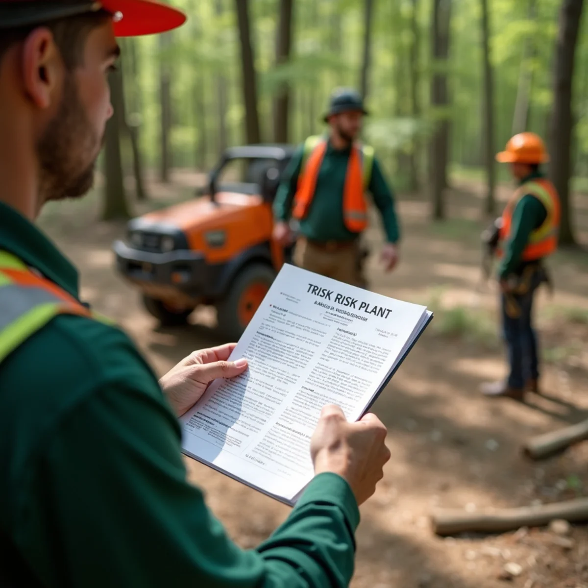Arborist presenting written tree hazard report to Oklahoma homeowner