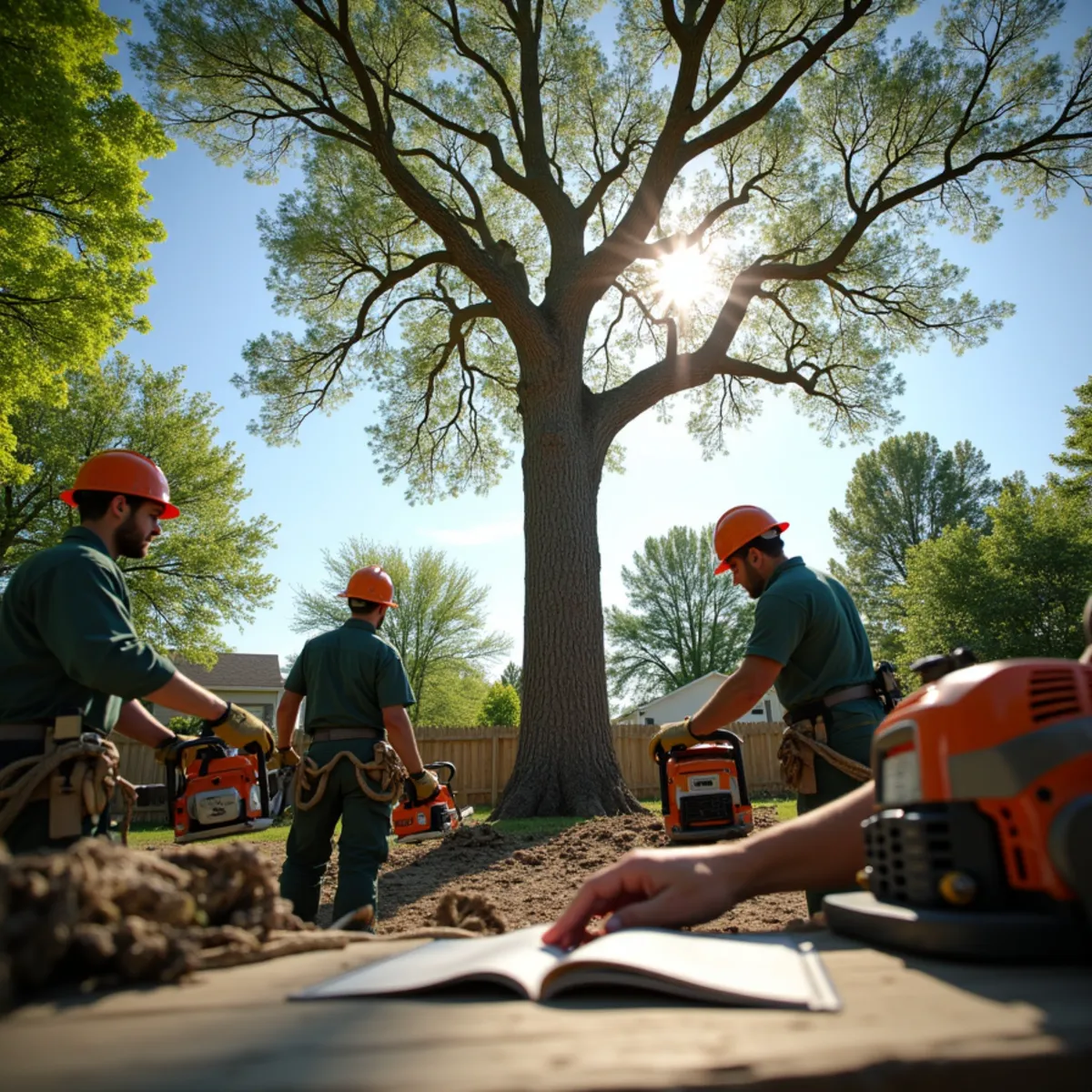 Open sunlight in residential yard after hazardous dead oak removal