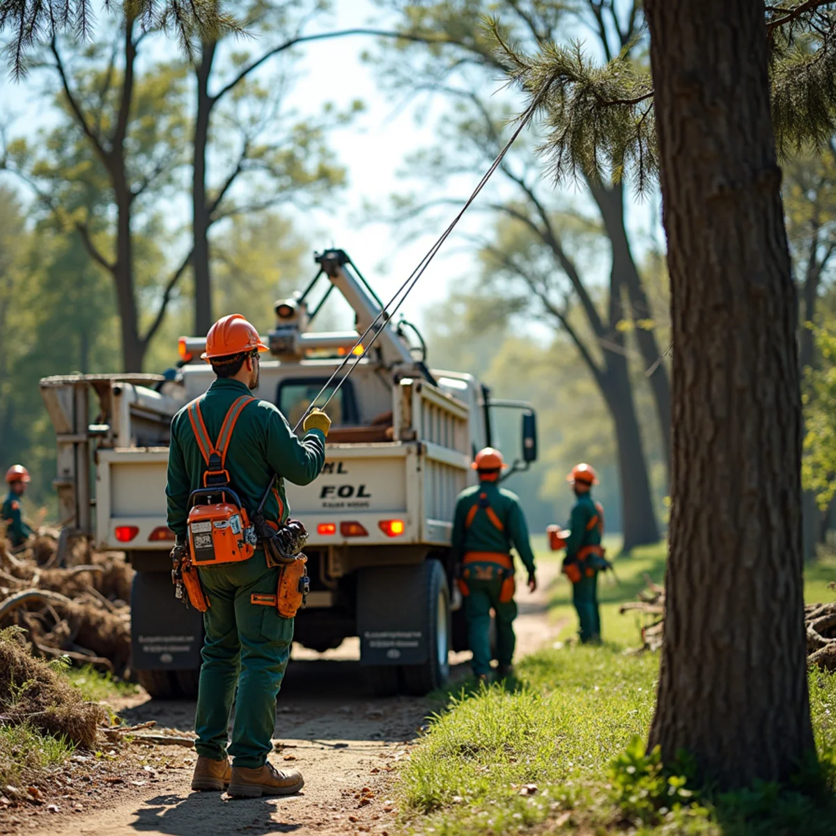 Groundsman using tagline to guide severed hazardous limb clear of wires