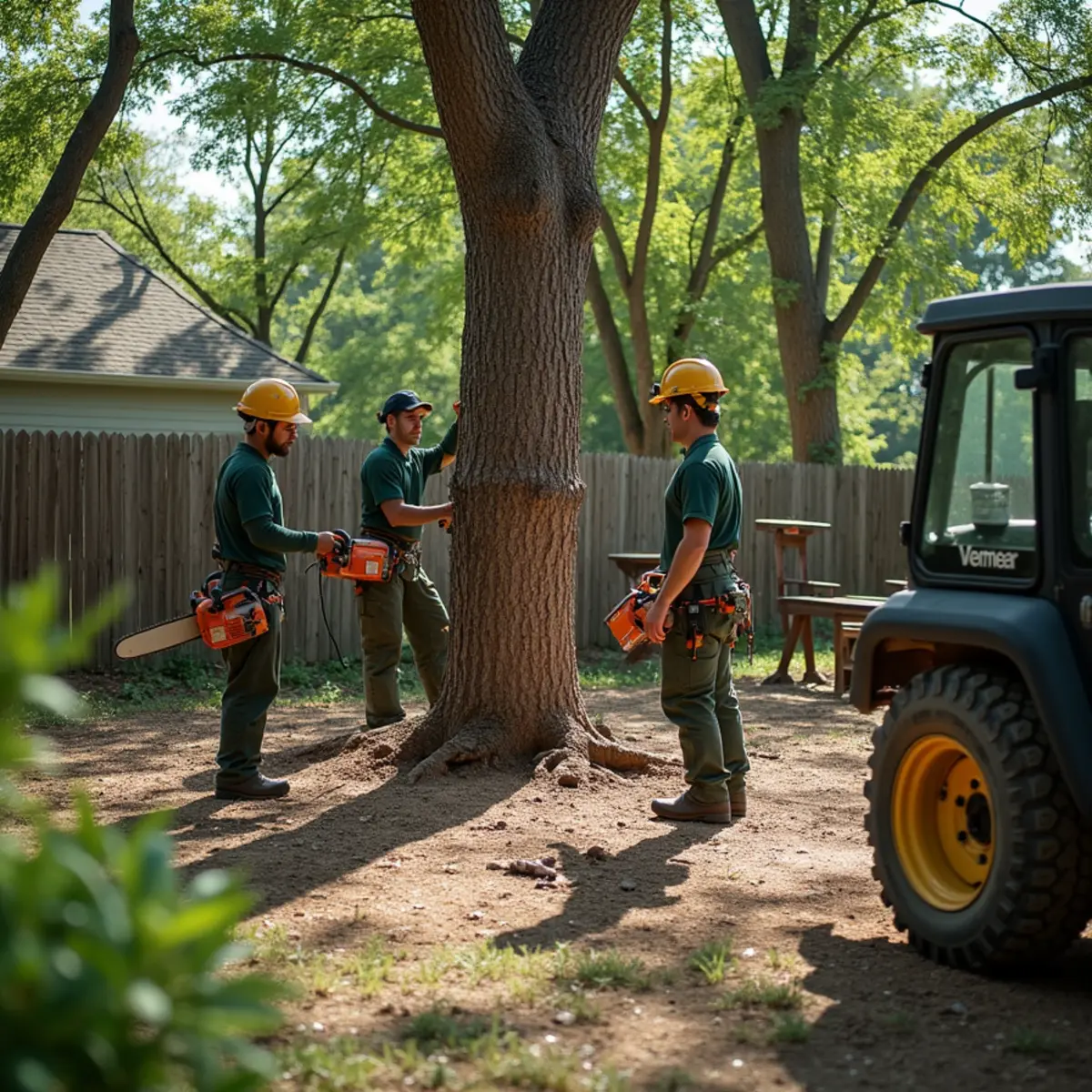 Arborist marking secure drop zone perimeter for hazardous tree removal