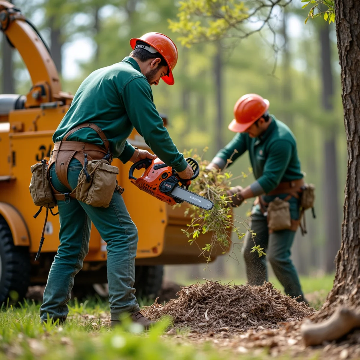 Chipping fine canopy trimmings into nutrient-rich wood mulch