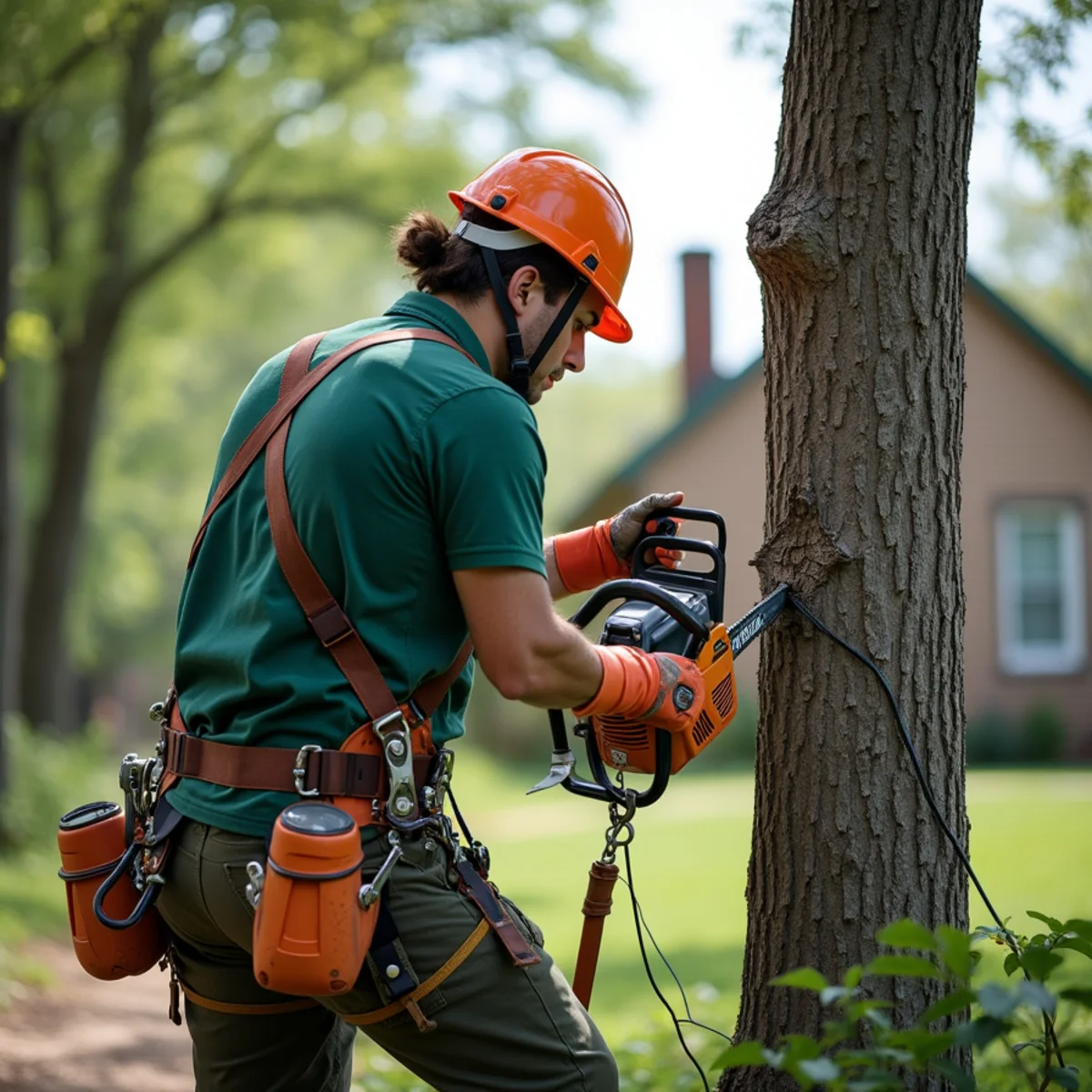 Precision pruning cut maintaining safe buffer around electrical drop