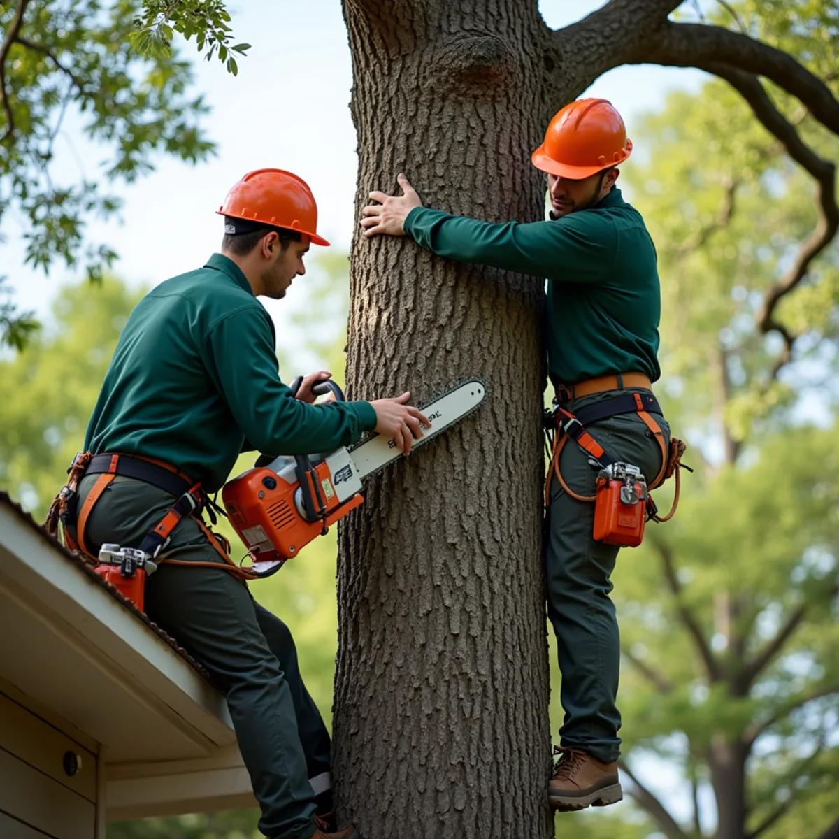 Substantial 10-foot buffer between mature tree canopy and house roof