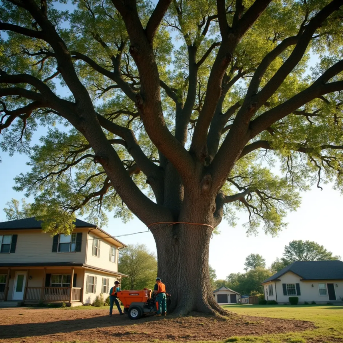 Aerodynamic tree crown prepared to shed severe storm winds safely